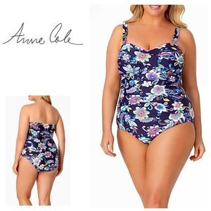 New. Anne Cole Navy floral bandeau swimsuit. 16W